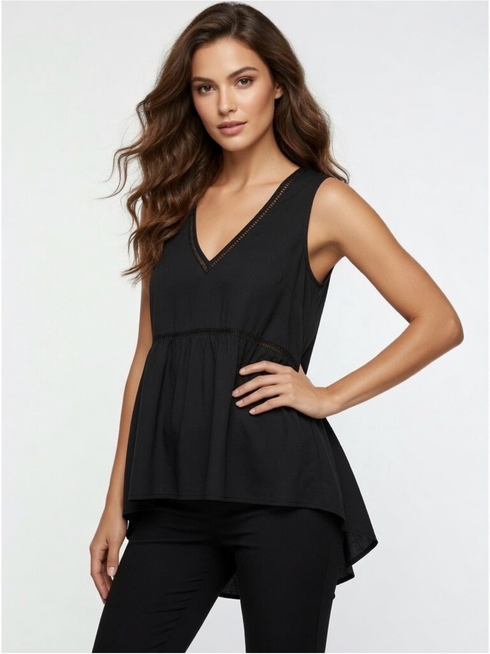 1.State Black Top, High Low Hem, Sleeveless Blouse 1.State Medium Tank